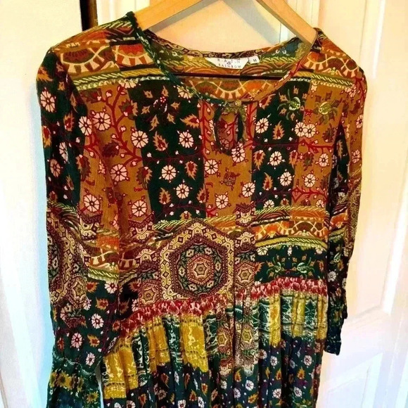 Rain & Rainbow Women’s Multi Ethnic Motifs Printed Bell Sleeves Kurta Size M - Picture 4 of 14